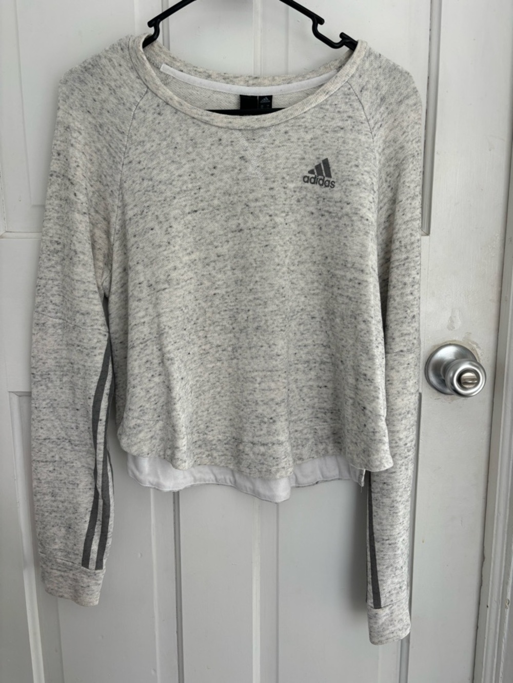 adidas Women's Heather Gray Sweatshirt with Sleeve Stripes